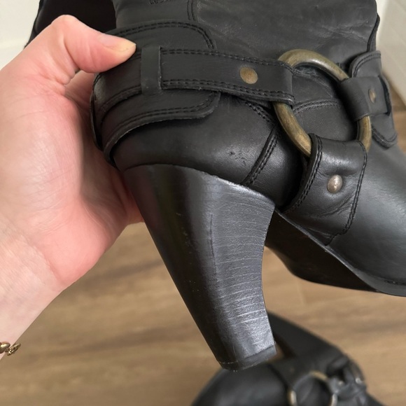 JUSTIN Black Buckle Strap High Heeled Leather Cowboy Boots - Picture 8 of 9